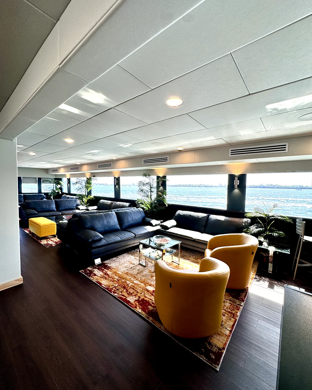 Salon seating angle aboard Opus Yacht Miami