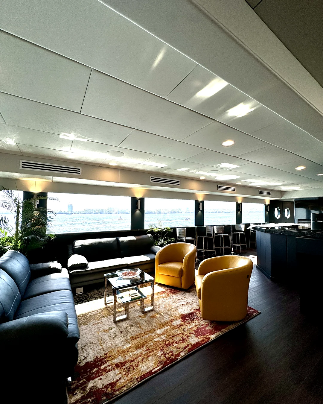 Main salon conversation area aboard Opus Yacht Miami