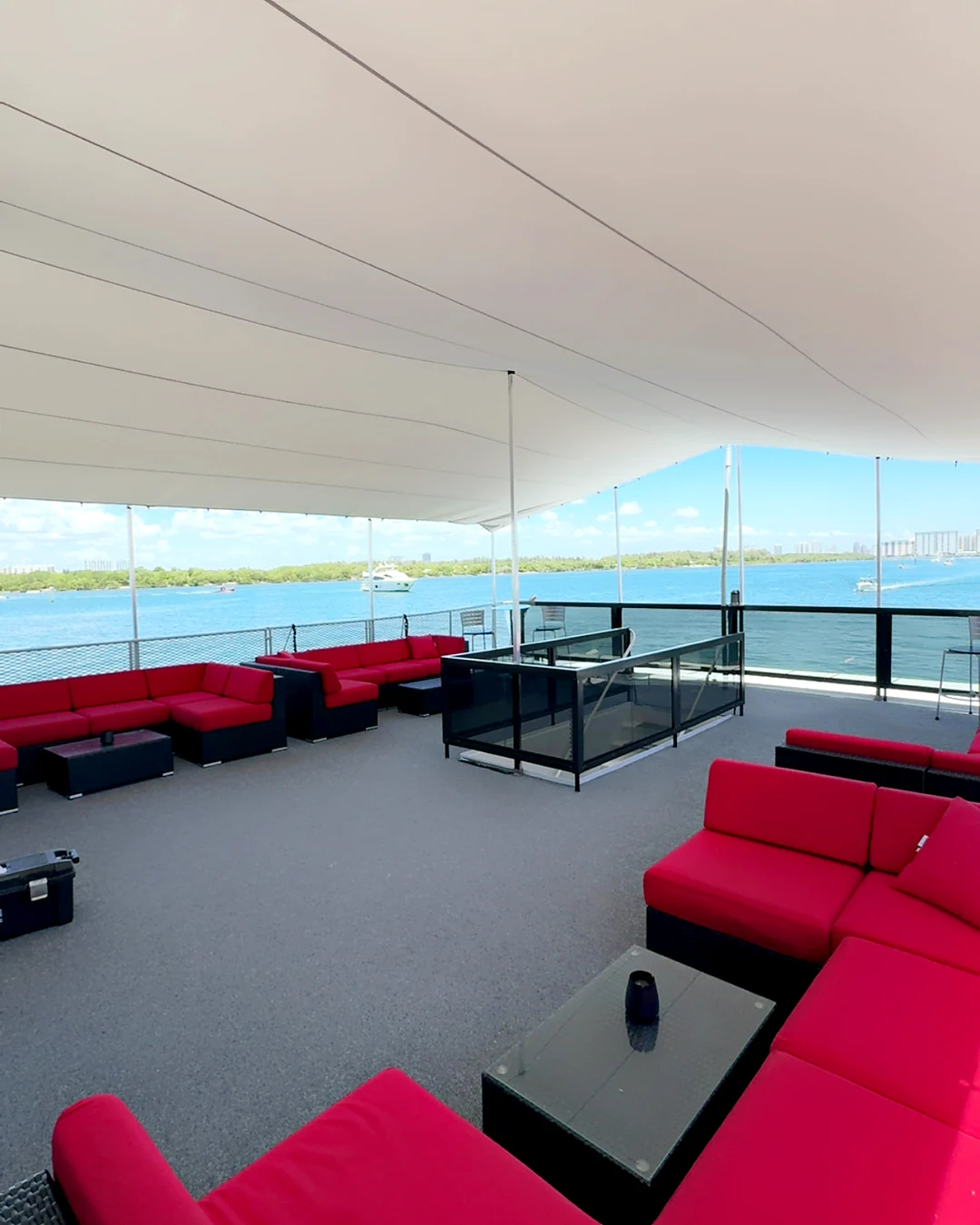 Upper deck side lounge aboard Opus Yacht Miami