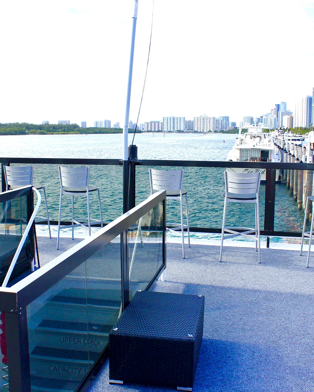 Upper deck skyline angle aboard Opus Yacht Miami