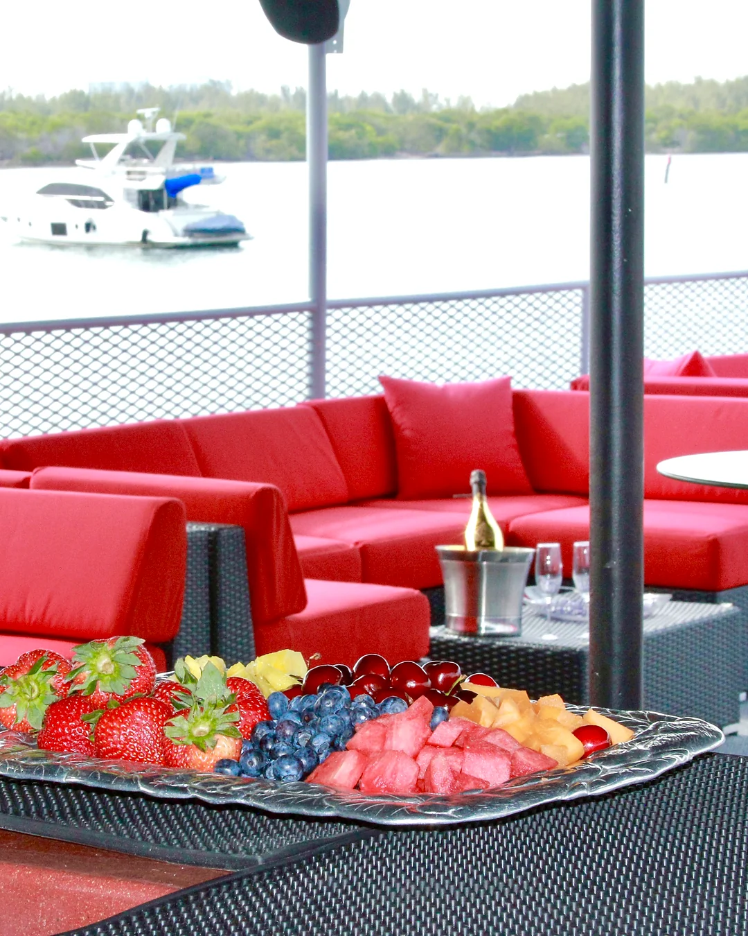 Catering and beverage setup aboard Opus Yacht Miami